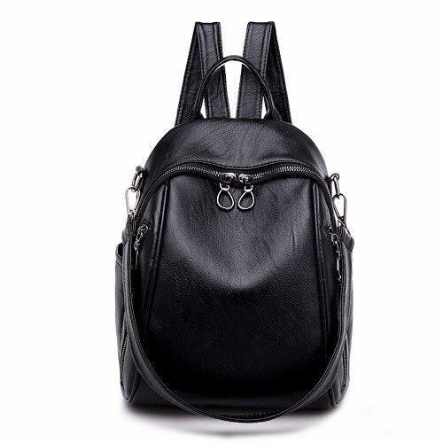 Casual PU Leather Shoulder Bag and College Style Backpack-Backpacks-Innovato Design-Black-Innovato Design