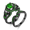 Skull and Cubic Zirconia Punk Style Double Engagement Ring-Rings-Innovato Design-6-Green Black-Innovato Design