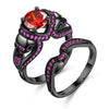 Skull and Cubic Zirconia Punk Style Double Engagement Ring-Rings-Innovato Design-6-Purple Red-Innovato Design