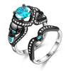 Skull and Cubic Zirconia Punk Style Double Engagement Ring-Rings-Innovato Design-6-Sky Blue-Innovato Design