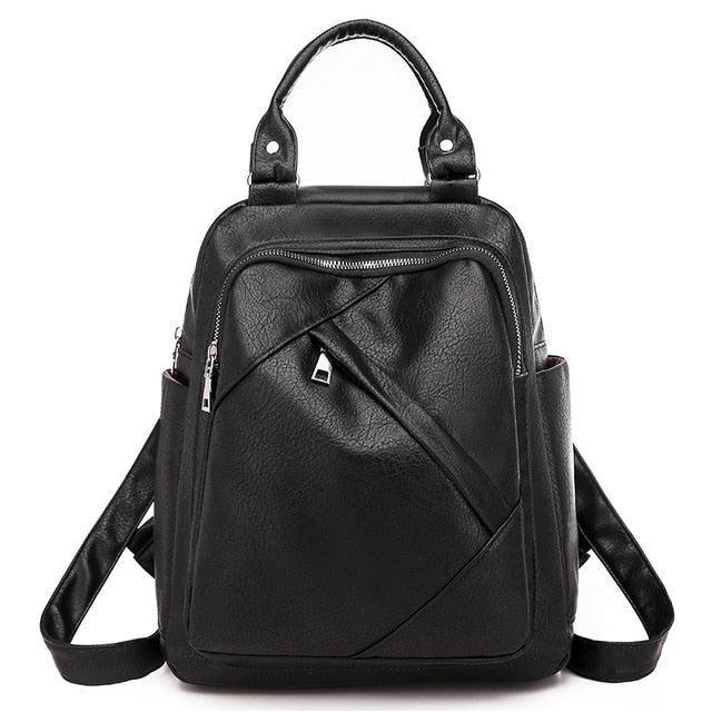 Large Capacity Leisure Soft Leather Spring Travel Bag-Backpacks-Innovato Design-Black-Innovato Design