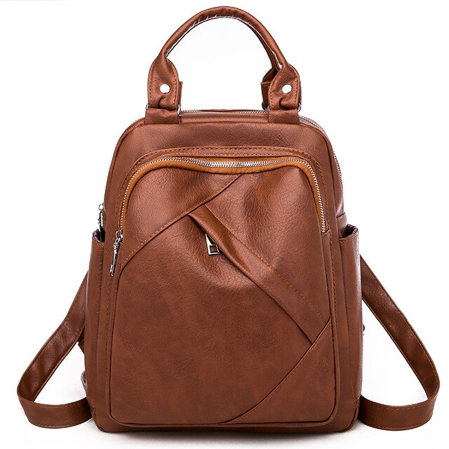 Large Capacity Leisure Soft Leather Spring Travel Bag-Backpacks-Innovato Design-Brown-Innovato Design