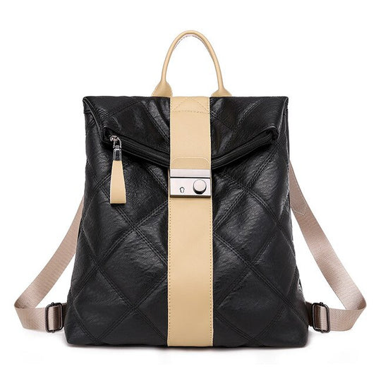 Quilted Stitching PU Leather College Style Backpack and Travel Bag-Backpacks-Innovato Design-Black-Innovato Design
