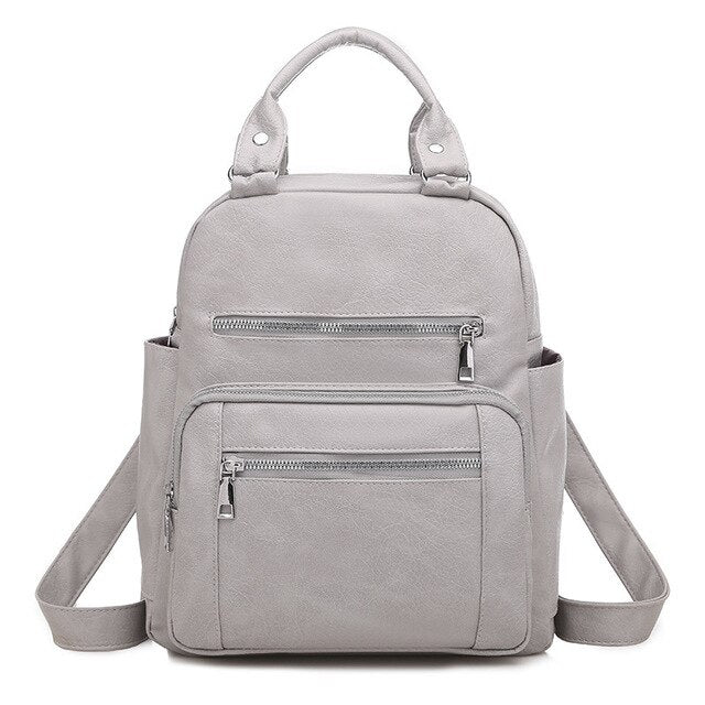 Multifunction PU Leather School Bag, Travel Bag and Backpack-Backpacks-Innovato Design-Light Gray-Innovato Design