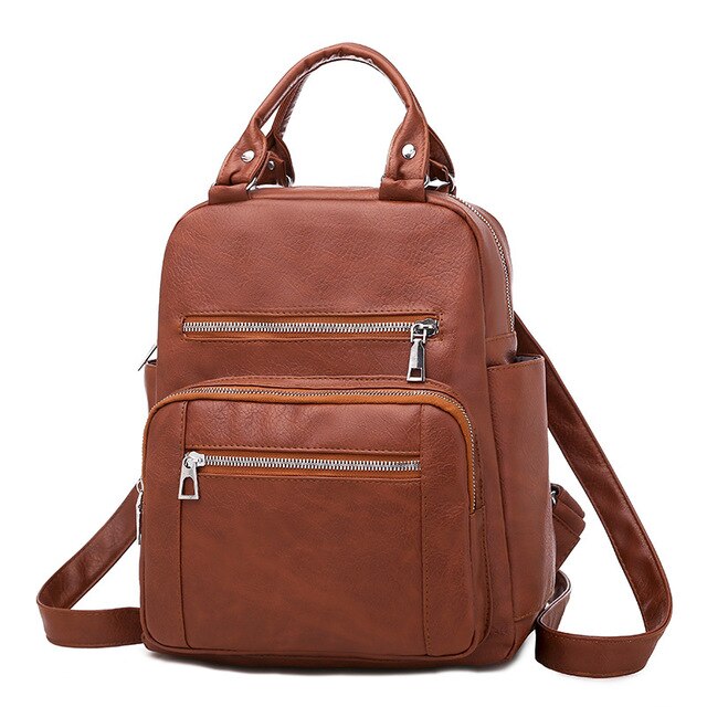 Multifunction PU Leather School Bag, Travel Bag and Backpack-Backpacks-Innovato Design-Brown-Innovato Design