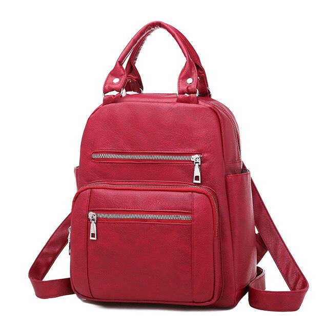 Multifunction PU Leather School Bag, Travel Bag and Backpack-Backpacks-Innovato Design-Red-Innovato Design