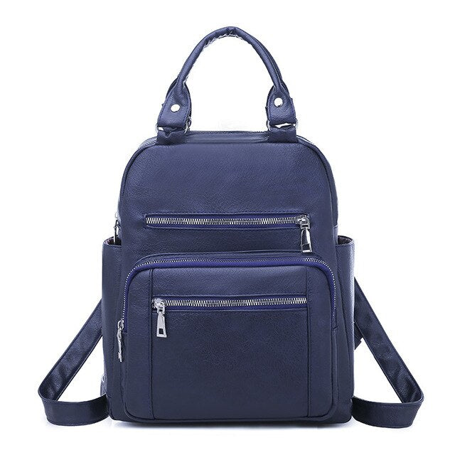 Multifunction PU Leather School Bag, Travel Bag and Backpack-Backpacks-Innovato Design-Blue-Innovato Design