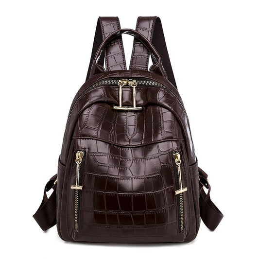 Luxury Multifunction PU Leather Embossed Bag and Backpack-Backpacks-Innovato Design-Brown-Innovato Design
