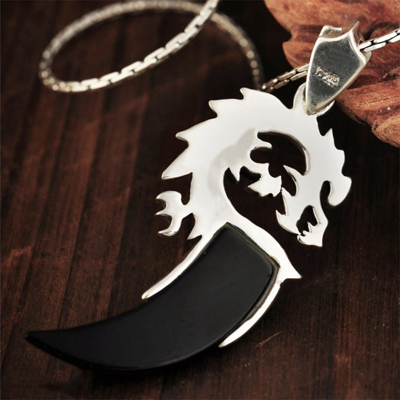 Dragon and Tooth-Shaped Natural Black Onyx Stone 925 Sterling Silver Vintage Pendant-Necklaces-Innovato Design-Innovato Design