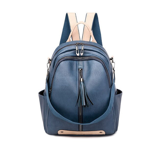 Multifunction Tassel PU Leather College Style Shoulder Bag and School Bag-Backpacks-Innovato Design-Blue-Innovato Design