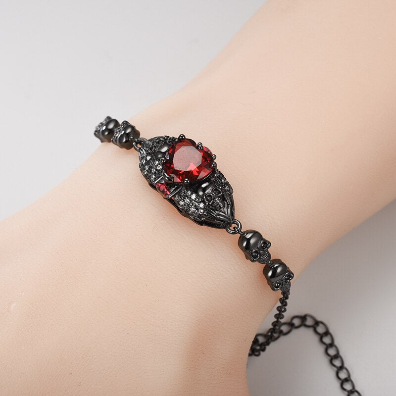 Punk Skull and Crystal Angel Heart Necklace, Bracelet & Ring Wedding Jewelry Set-Jewelry Sets-Innovato Design-Green-6-Innovato Design