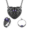 Punk Skull and Crystal Angel Heart Necklace, Bracelet & Ring Wedding Jewelry Set-Jewelry Sets-Innovato Design-Purple-10-Innovato Design