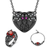 Punk Skull and Crystal Angel Heart Necklace, Bracelet & Ring Wedding Jewelry Set-Jewelry Sets-Innovato Design-Red-10-Innovato Design