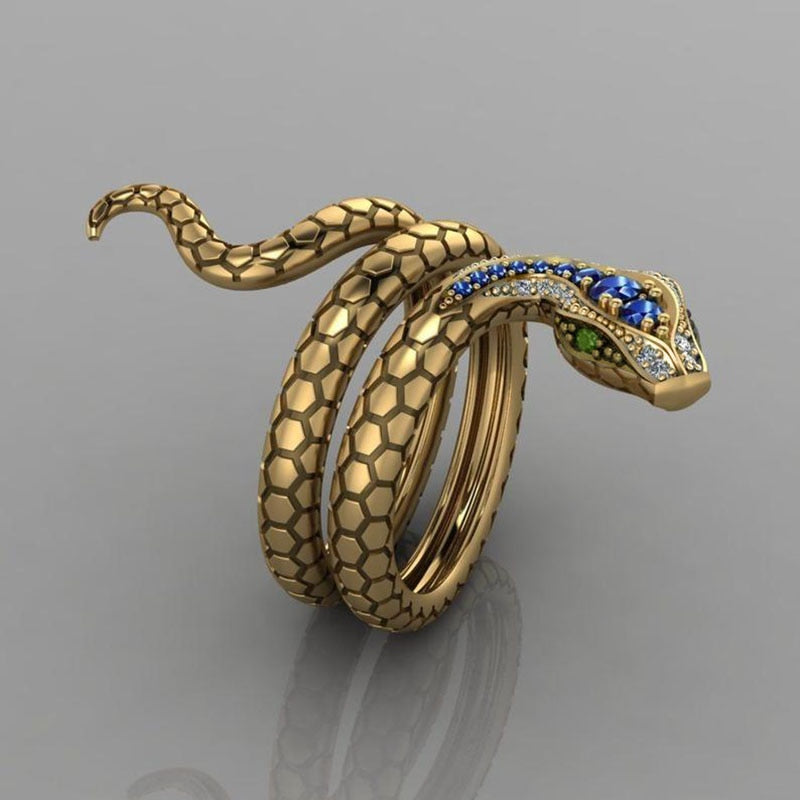 Coiled Snake Multicolor Cubic Zirconia Punk Ring-Rings-Innovato Design-6-Innovato Design