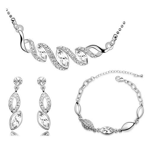 Leaf Crystal Necklace, Bracelet & Earrings Fashion Jewelry Set-Jewelry Sets-Innovato Design-White-Innovato Design