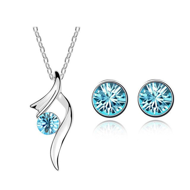 Round Rhinestone on Ribbon Necklace & Earrings Fashion Jewelry Set-Jewelry Sets-Innovato Design-Ocean Blue-Innovato Design