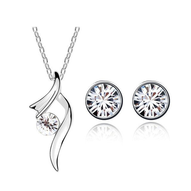 Round Rhinestone on Ribbon Necklace & Earrings Fashion Jewelry Set-Jewelry Sets-Innovato Design-White-Innovato Design