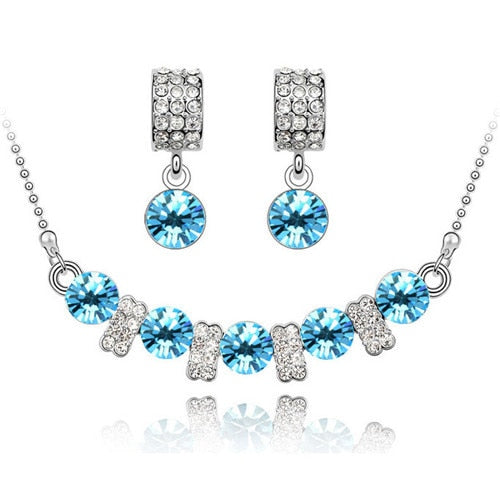 Austrian Crystal and Cubic Zirconia Necklace & Earrings Fashion Jewelry Set-Jewelry Sets-Innovato Design-Rainbow Green-Innovato Design