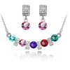 Austrian Crystal and Cubic Zirconia Necklace & Earrings Fashion Jewelry Set-Jewelry Sets-Innovato Design-Rainbow Pink-Innovato Design