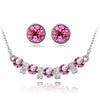 Austrian Crystal and Cubic Zirconia Necklace & Earrings Fashion Jewelry Set-Jewelry Sets-Innovato Design-Dark Pink White-Innovato Design