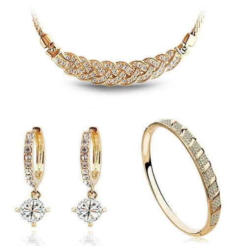 Rhinestone Twist Necklace, Bracelet & Earrings Fashion Jewelry Set-Jewelry Sets-Innovato Design-Gold White-Innovato Design