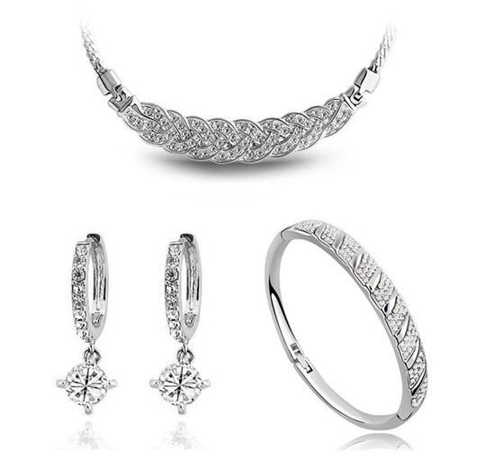 Rhinestone Twist Necklace, Bracelet & Earrings Fashion Jewelry Set-Jewelry Sets-Innovato Design-Silver White-Innovato Design