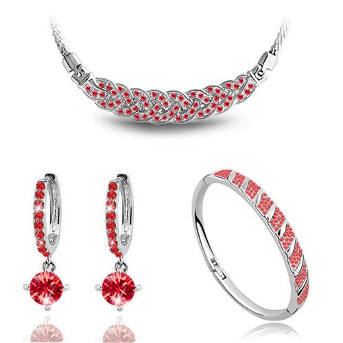 Rhinestone Twist Necklace, Bracelet & Earrings Fashion Jewelry Set-Jewelry Sets-Innovato Design-Silver Red-Innovato Design