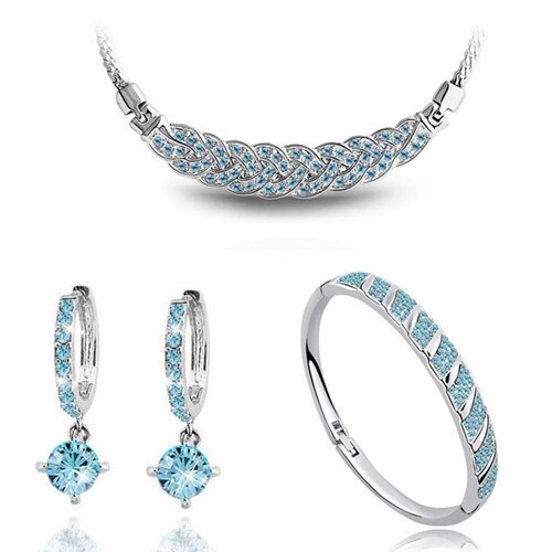 Rhinestone Twist Necklace, Bracelet & Earrings Fashion Jewelry Set-Jewelry Sets-Innovato Design-Silver Ocean Blue-Innovato Design