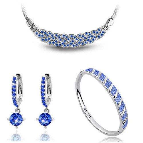 Rhinestone Twist Necklace, Bracelet & Earrings Fashion Jewelry Set-Jewelry Sets-Innovato Design-Silver Blue-Innovato Design
