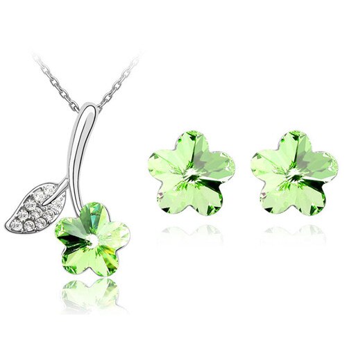 Austrian Crystal Flower Necklace & Earrings Fashion Jewelry Set-Jewelry Sets-Innovato Design-Light Green-Innovato Design