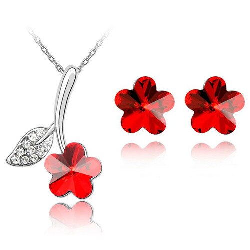 Austrian Crystal Flower Necklace & Earrings Fashion Jewelry Set-Jewelry Sets-Innovato Design-Red-Innovato Design