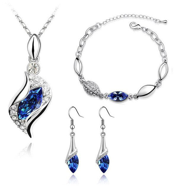 Hawk Eyes Austrian Crystal Necklace, Bracelet & Earrings Fashion Jewelry Set-Jewelry Sets-Innovato Design-Dark Blue-Innovato Design