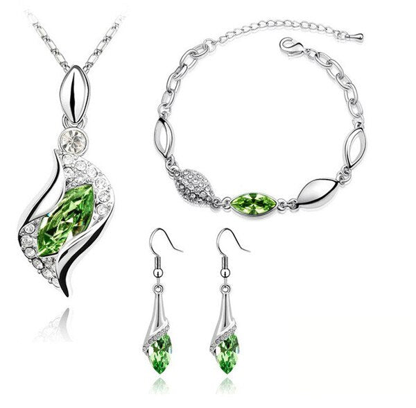Hawk Eyes Austrian Crystal Necklace, Bracelet & Earrings Fashion Jewelry Set-Jewelry Sets-Innovato Design-Green-Innovato Design
