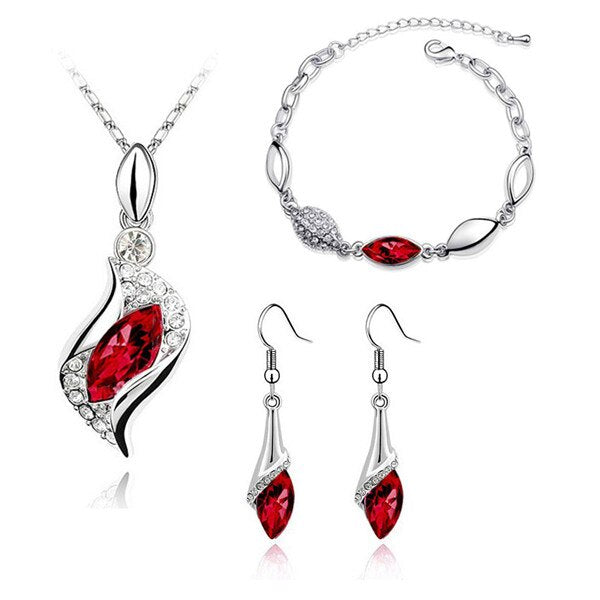 Hawk Eyes Austrian Crystal Necklace, Bracelet & Earrings Fashion Jewelry Set-Jewelry Sets-Innovato Design-Red-Innovato Design