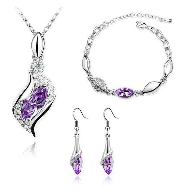 Hawk Eyes Austrian Crystal Necklace, Bracelet & Earrings Fashion Jewelry Set-Jewelry Sets-Innovato Design-Violet-Innovato Design