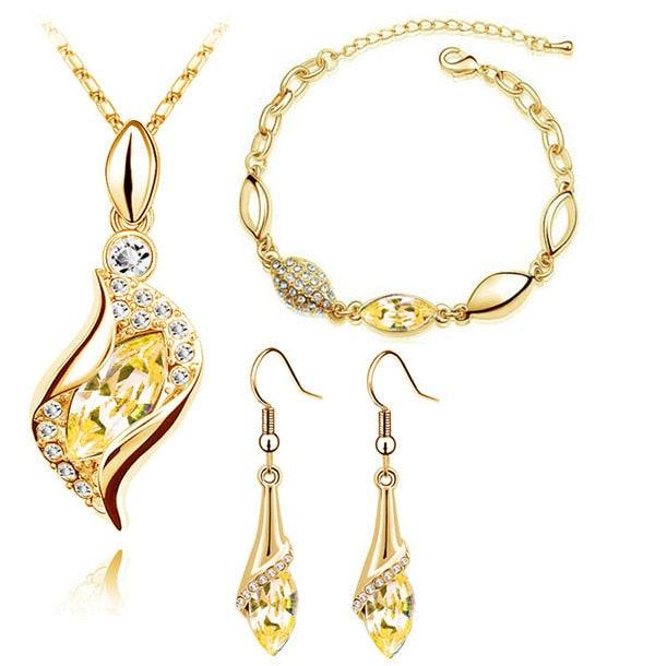 Hawk Eyes Austrian Crystal Necklace, Bracelet & Earrings Fashion Jewelry Set-Jewelry Sets-Innovato Design-Gold Champagne-Innovato Design