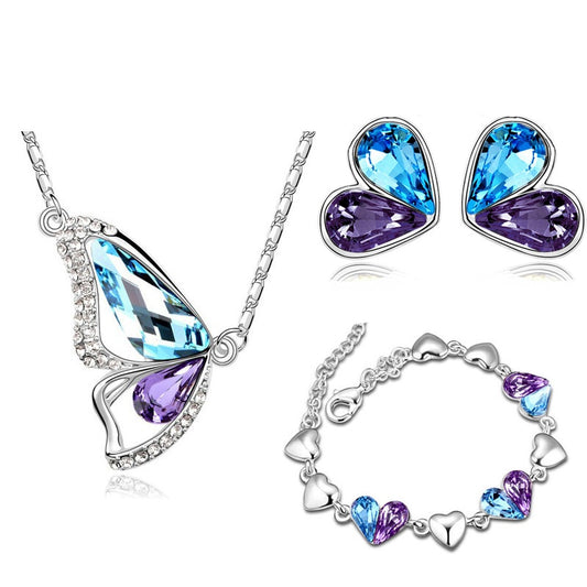 Austrian Crystal Butterfly Necklace, Bracelet & Earrings Fashion Jewelry Set-Jewelry Sets-Innovato Design-Purple-Innovato Design