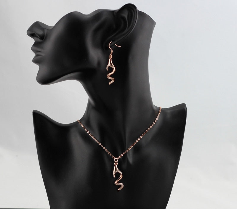 Crystal Fish Bone Necklace & Earrings Fashion Jewelry Set-Jewelry Sets-Innovato Design-Gold-Innovato Design