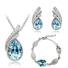 Austrian Crystal Flame Leaf Necklace, Bracelet & Earrings Fashion Jewelry Set-Jewelry Sets-Innovato Design-Ocean Blue-Innovato Design