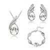 Austrian Crystal Flame Leaf Necklace, Bracelet & Earrings Fashion Jewelry Set-Jewelry Sets-Innovato Design-Silver White-Innovato Design