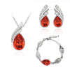 Austrian Crystal Flame Leaf Necklace, Bracelet & Earrings Fashion Jewelry Set-Jewelry Sets-Innovato Design-Red-Innovato Design