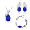 Austrian Crystal Flame Leaf Necklace, Bracelet & Earrings Fashion Jewelry Set-Jewelry Sets-Innovato Design-Dark Blue-Innovato Design
