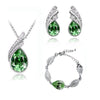 Austrian Crystal Flame Leaf Necklace, Bracelet & Earrings Fashion Jewelry Set-Jewelry Sets-Innovato Design-Green-Innovato Design