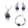 Austrian Crystal Flame Leaf Necklace, Bracelet & Earrings Fashion Jewelry Set-Jewelry Sets-Innovato Design-Purple-Innovato Design