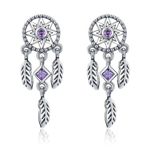 Dream Catcher Purple Cubic Zirconia 925 Sterling Silver Vintage Drop Earrings-Earrings-Innovato Design-Innovato Design