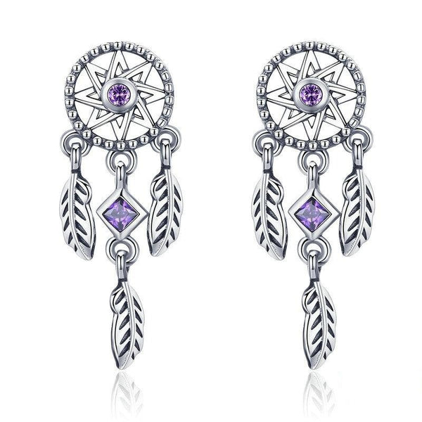 Dream Catcher Purple Cubic Zirconia 925 Sterling Silver Vintage Drop Earrings-Earrings-Innovato Design-Innovato Design