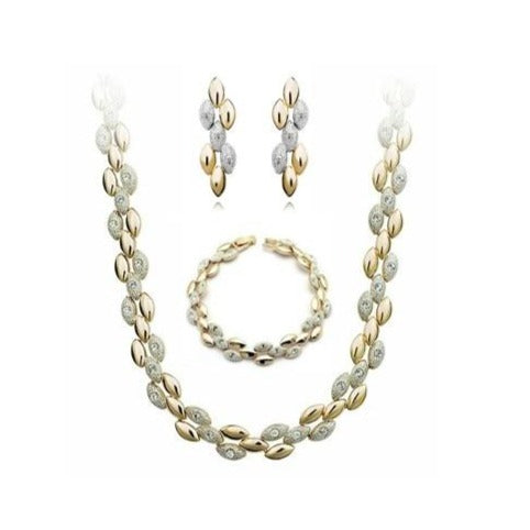 Wheat Rhinestone Necklace, Bracelet & Earrings Fashion Jewelry Set-Jewelry Sets-Innovato Design-Innovato Design