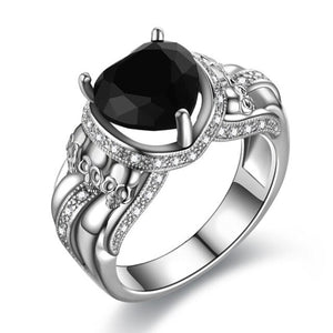 Skull, Heart Crystal and Cubic Zirconia Punk Wedding Ring-Rings-Innovato Design-10-Silver Black-Innovato Design