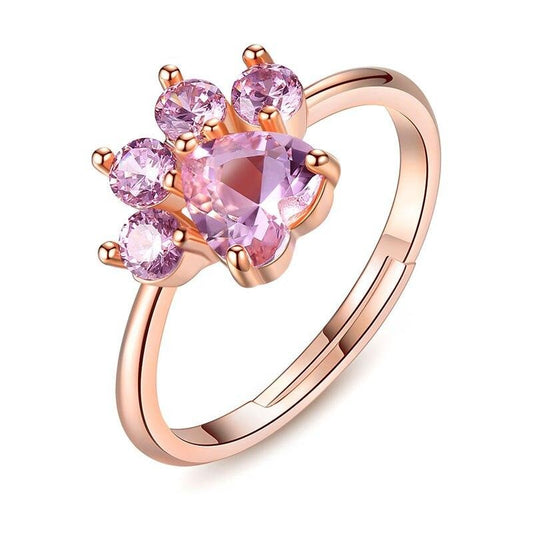 Rose-Gold-Plated Kitty Paw Cubic Zirconia Adjustable Ring-Rings-Innovato Design-Innovato Design