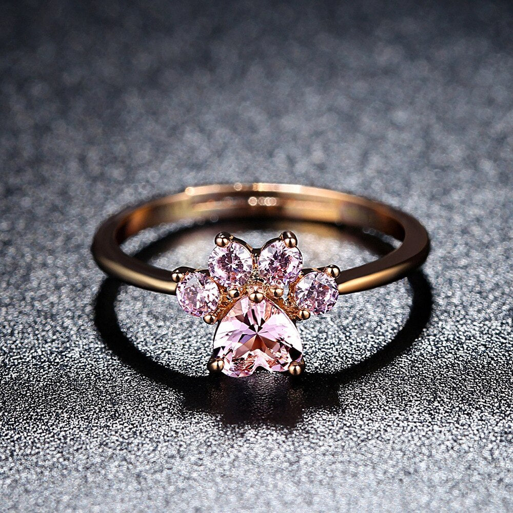 Rose-Gold-Plated Kitty Paw Cubic Zirconia Adjustable Ring-Rings-Innovato Design-Innovato Design